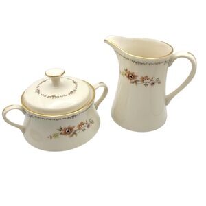 Gorham Cream‎ Sugar Bowl Creamer Pitcher Floral Gold Trim Fine China USA Set